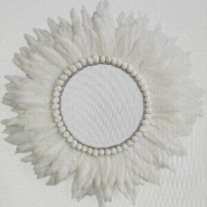 New Brewster Wall Decorative Beaded White Feather Mirror